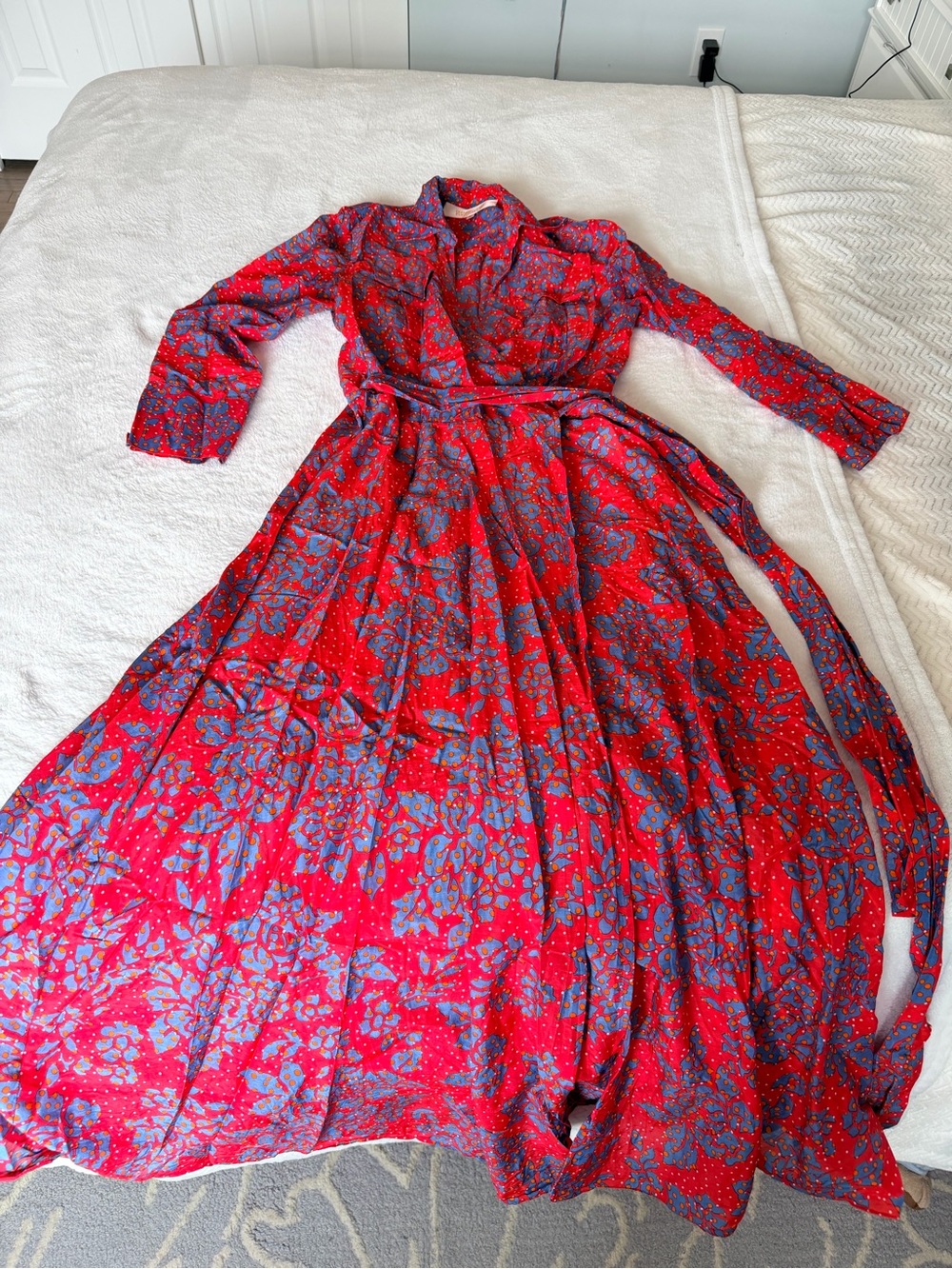 Diane Von Furstenberg Women's Red Floral Long Wrap Dress
